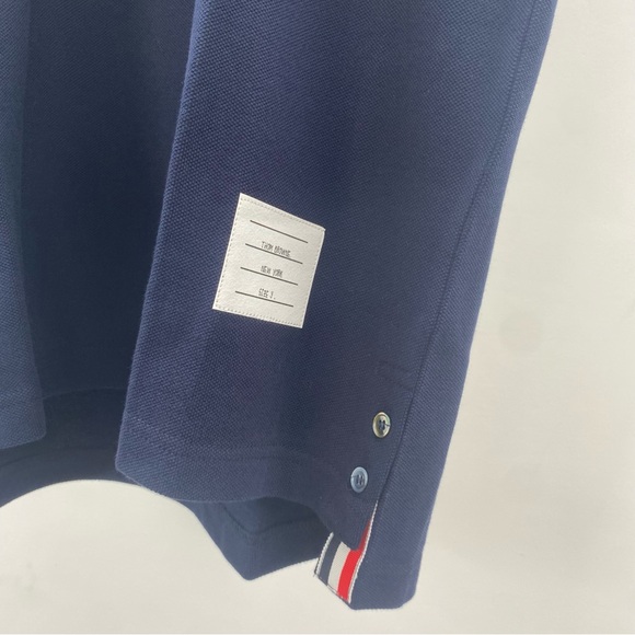 Thom Browne Blue Short Sleeve Tee with White Stripe Detail - Picture 7 of 8